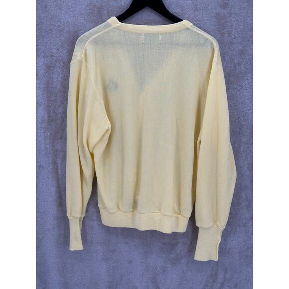 Izod Sweater Men Large Yellow Cardigan V-Neck Knit Crest Preppy Grandpa Academia - Picture 4 of 5